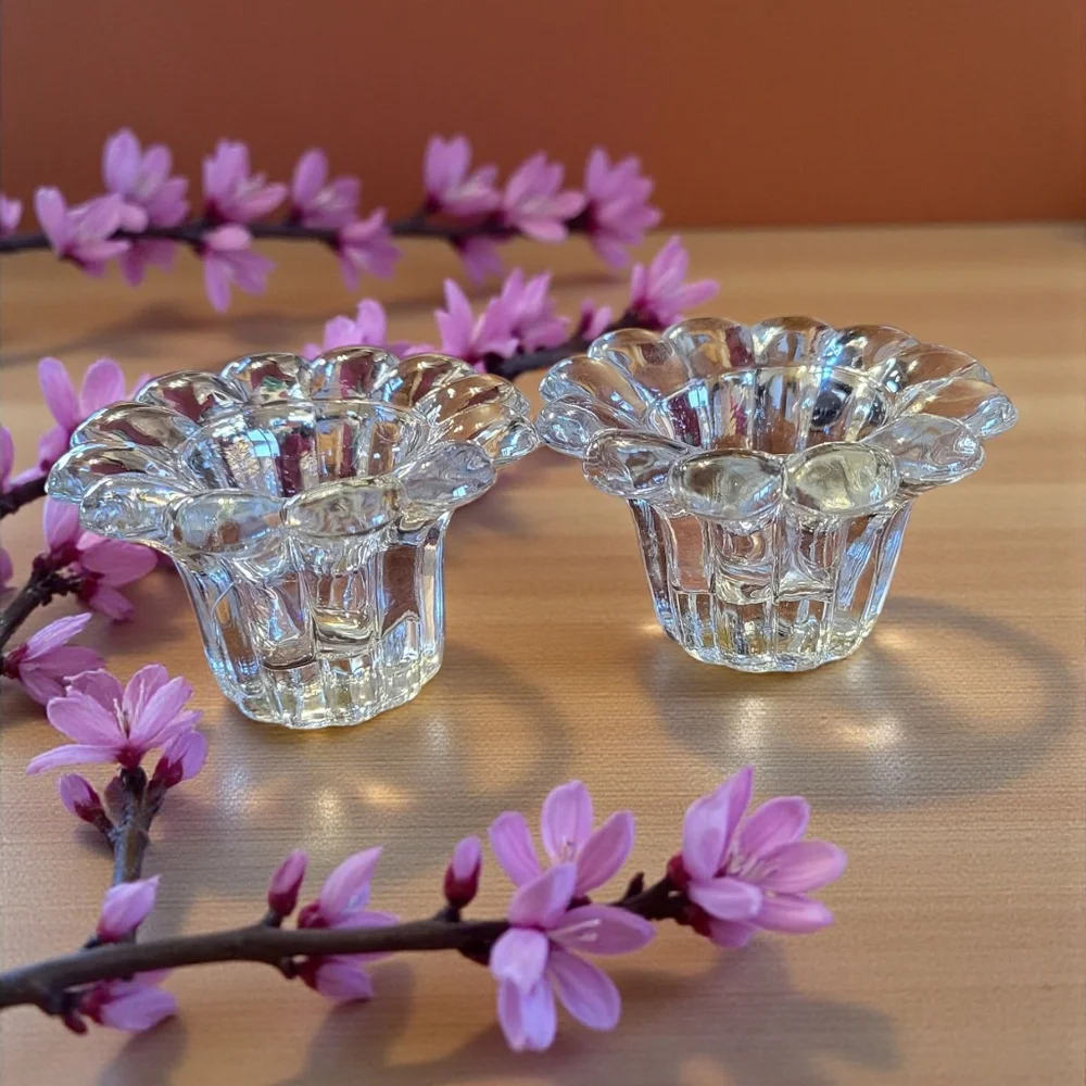 Vtg Set Of 2 Collector's Crystal Galleries Votive Tea Light Candle Holders